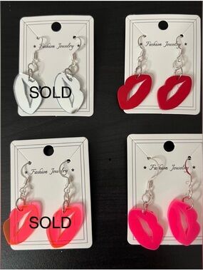 Handmade Fashion Jewelry Lip Earrings Set - Red, or Magenta